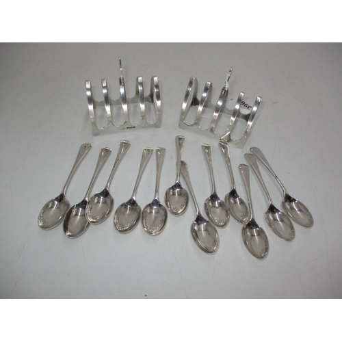 396 - Pair of Silver Toast Racks, Sheffield 1935, and 12 Silver Coffee Spoons, Sheffield 1925, 246g total