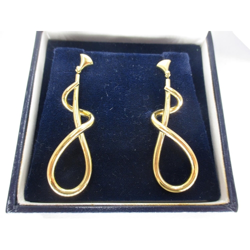 407 - Pair of 9ct Gold Spiral Loop Ear Drops, 5.85g