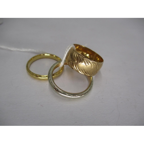 417 - 18ct and 9ct Gold Wedding Rings and a White Metal Ring, 2.5g, 3.2g, 3.9g