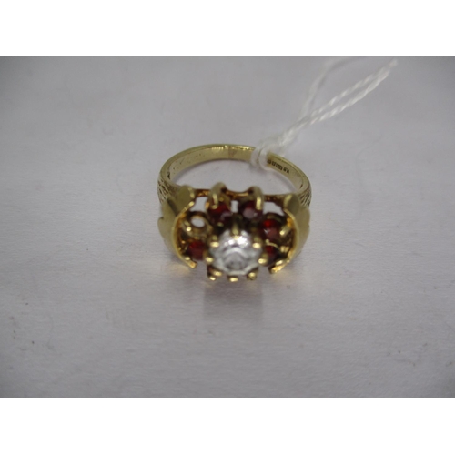 422 - 9ct Gold Garnet and White Stone Cluster Ring, 3.91g, Size L