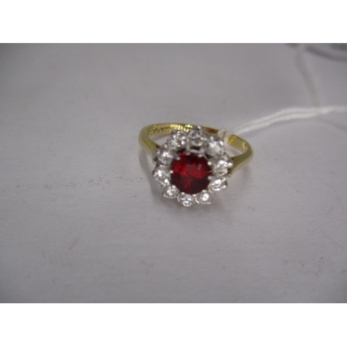 18ct and Platinum Ruby and Diamond Cluster Ring, 2.91g, Size I