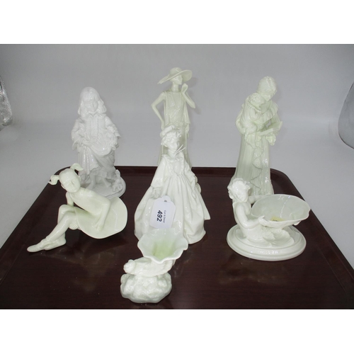 492 - Five Royal Worcester White China Figures, Cherub and Cornucopia