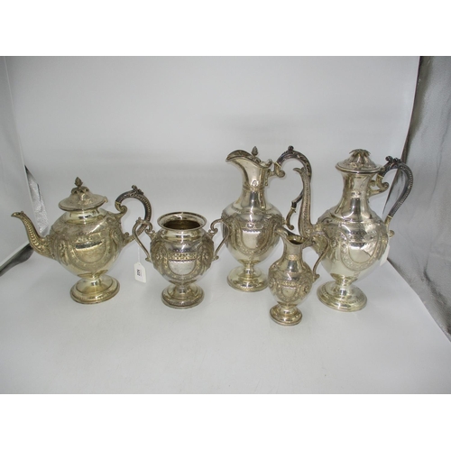 522 - Victorian Silver Plated 5 Piece Tea Service having Embossed Mask Decoration