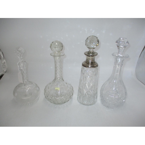 526 - Silver Mounted Crystal Decanter, London 1928, and 3 Other Decanters