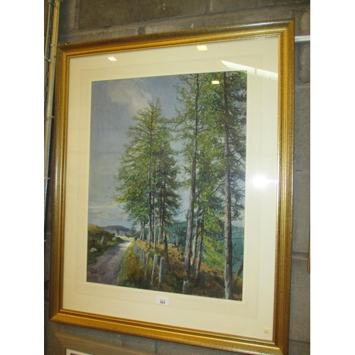 551 - James McIntosh Patrick, OBE, RSA, ROI, ARE, LLD, (Scottish 1907-1988), Watercolour, Larches Black Is... 