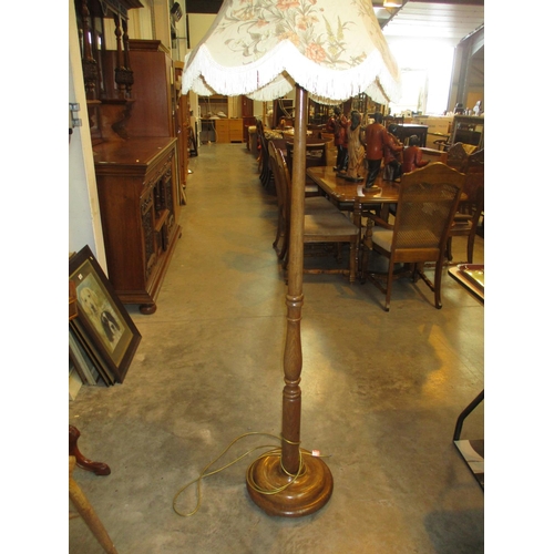 599 - Turned Oak Standard Lamp with Shade