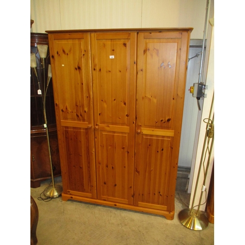 606 - Pine 3 Door Wardrobe, Dressing Table, Mirror and Stool