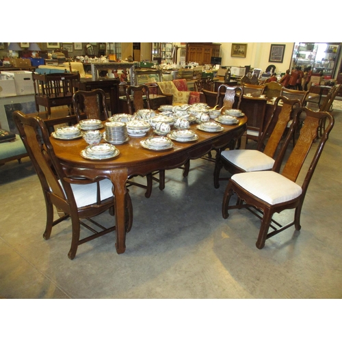 623 - Chinese Design Extending Dining Table with 2 Leaves and 6 Chairs