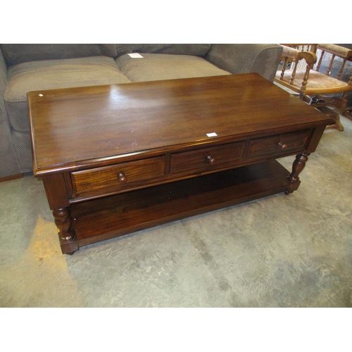 655 - Mahogany 3 Drawer Coffee Table, 128x63cm