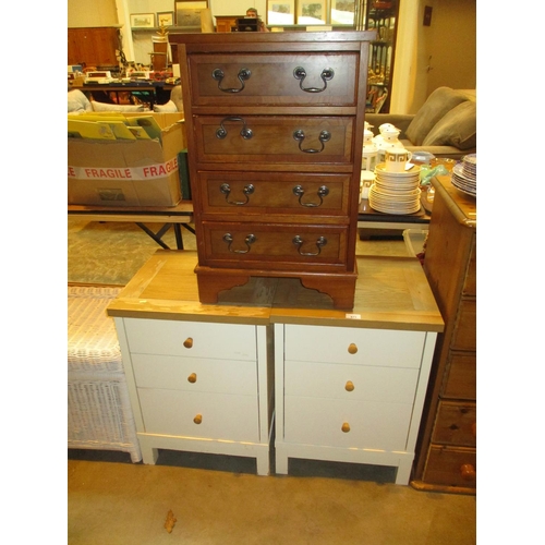 671 - Pair of Oak Top Bedside Chests and a Small Yew Wood Chest of Drawers