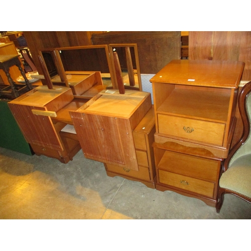 704A - Double Pedestal Dressing Table with Stool, 2 Bedside Cabinets and a G Plan Headboard