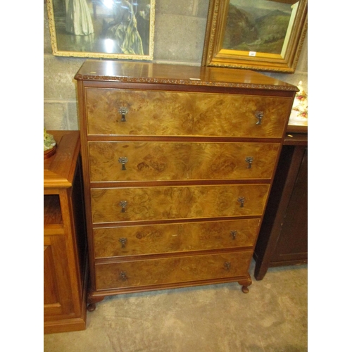 728 - Burr Walnut Chest of 5 Drawers, 85cm