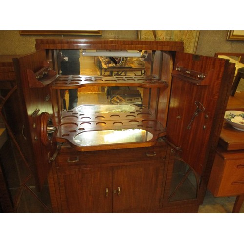 733 - Art Deco Mahogany Cocktail and Display Cabinet, 137cm