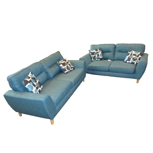 650 - Pair of Modern Teal Fabric Settees, approx. 3 months old