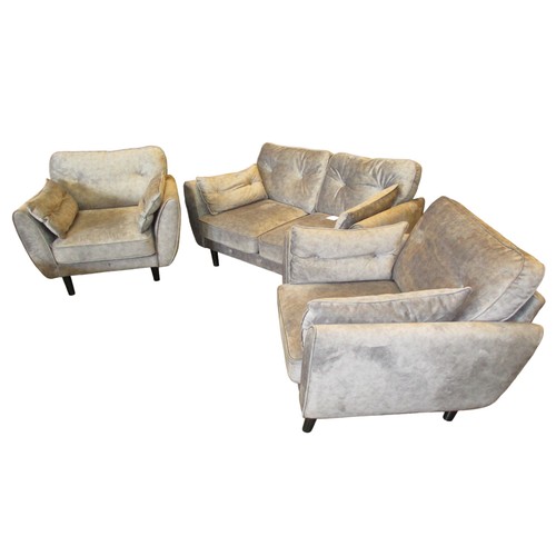 654 - Modern Grey Velvet 3 Piece Lounge Suite, under 18 months old