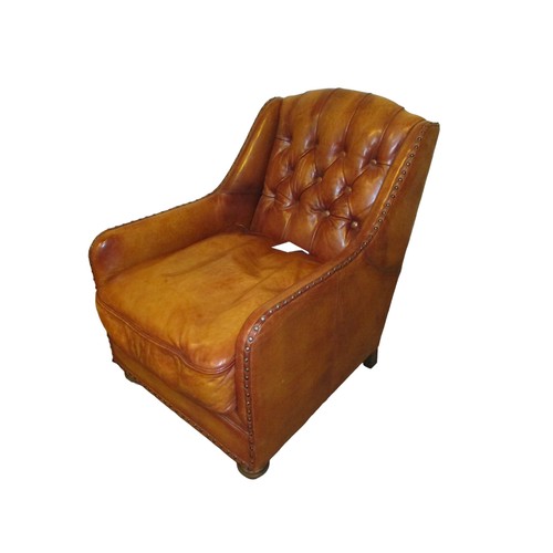 665 - Tetrad Eco Deep Buttoned Brown Leather Easy Chair