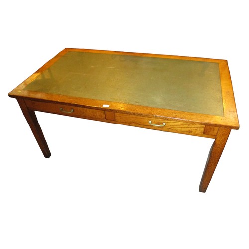 676 - Vintage Oak and Inset Top Writing Table, 152x86cm