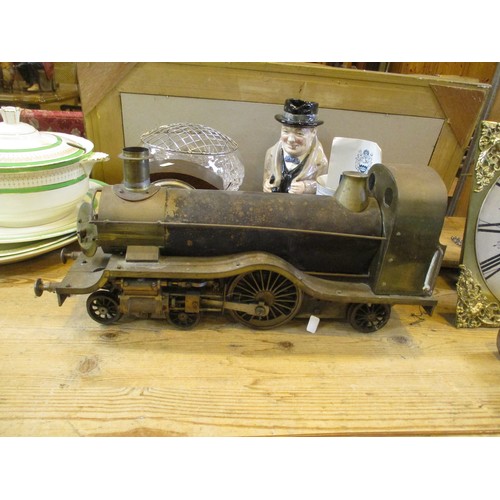 263 - Vintage Metal and Brass Steam Locomotive with Tender