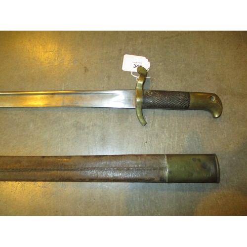 345 - Bayonet with Brass Mounted Handle and Leather Scabbard