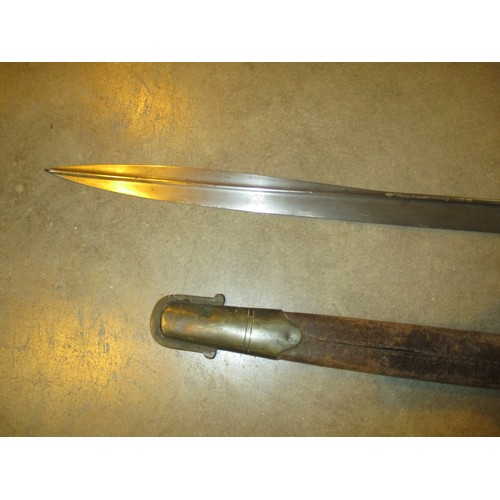 345 - Bayonet with Brass Mounted Handle and Leather Scabbard