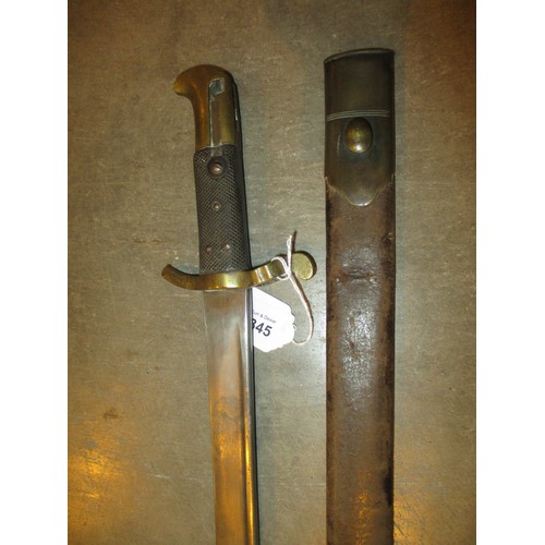 345 - Bayonet with Brass Mounted Handle and Leather Scabbard