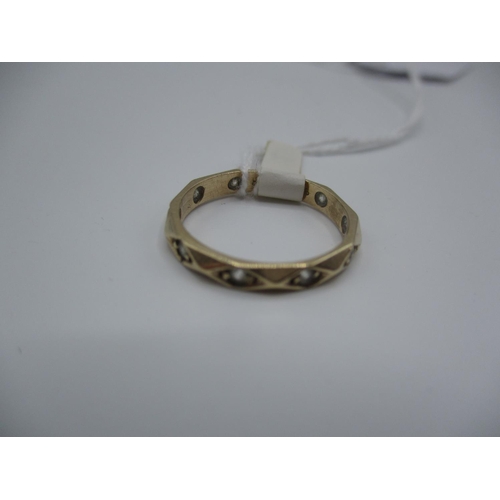 9ct Yellow Gold & Sterling Silver Opal & Diamond Eternity Ring – Size K, Natural Opal, Cabochon