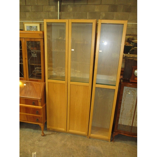 613 - Two Modern Tall Oak Display Cabinets, 80 and 40cm