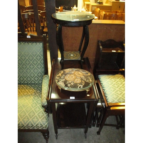 626 - Lacquer Occasional Table, Footstool and a Drop Leaf Trolley