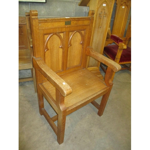 668 - Ecclesiastical Oak Altar Chair with Presentation Plaque