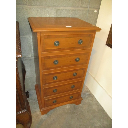 673 - Small Yew Wood Chest of 5 Drawers, 45cm