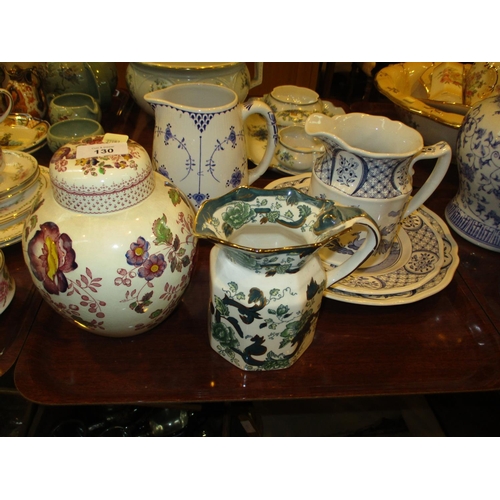 130 - Masons Ginger Jar, 3 Jugs and 2 Plates