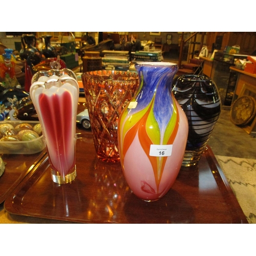 16 - Flygfors Coquille Glass Vase and 3 Others