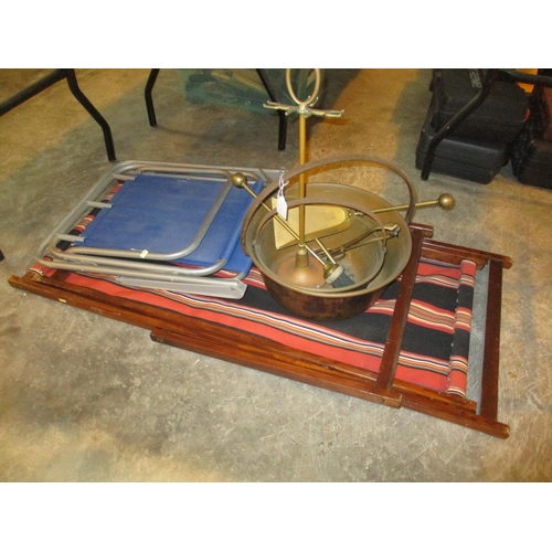 28 - Two Brass Jam Pans, Companion Set, Deck Chair and Folding Chair