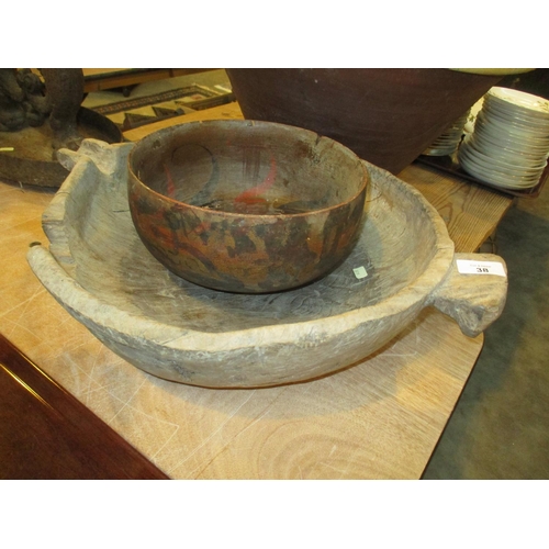 38 - Rustic and Weathered Wooden Bowl and a Riga Bowl