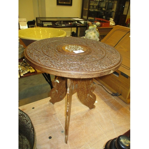 56 - Eastern Carved Teak Table, 38cm