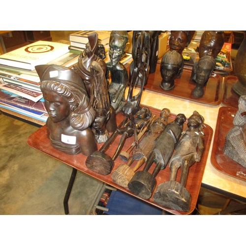 6 - Two Balinese Carved Wood Busts and Various African Figures