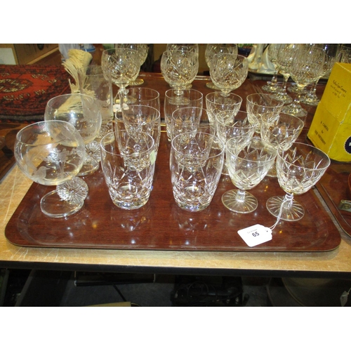 65 - Sets of 6 Crystal Whisky and Sherry Glasses and 3 Glasses Engraved with Rhinoceros and Birds