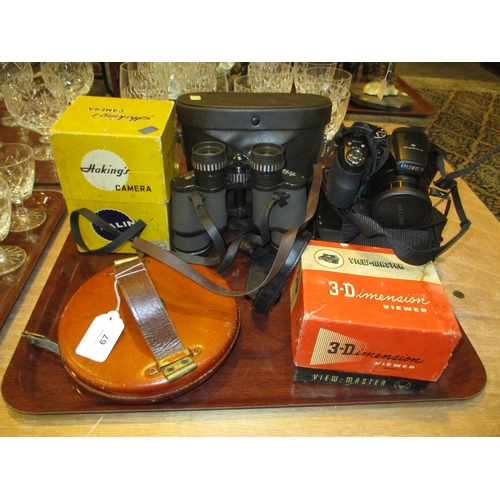 67 - Halina Hakings Camera, Fujifilm Camera, Viewmaster, Binoculars and a Tape Measure