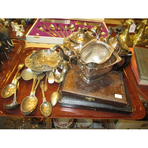 71 - Silver Plated 3 Piece Tea Service, Cutlery etc