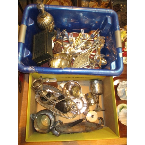 82 - Two Boxes of Silver Plated Items etc