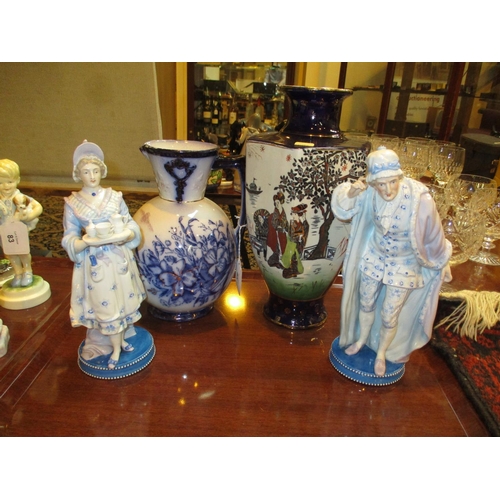 85 - Pair of 19th Century Meissen Style Porcelain Figures, Japanese Vase and a Pottery Jug