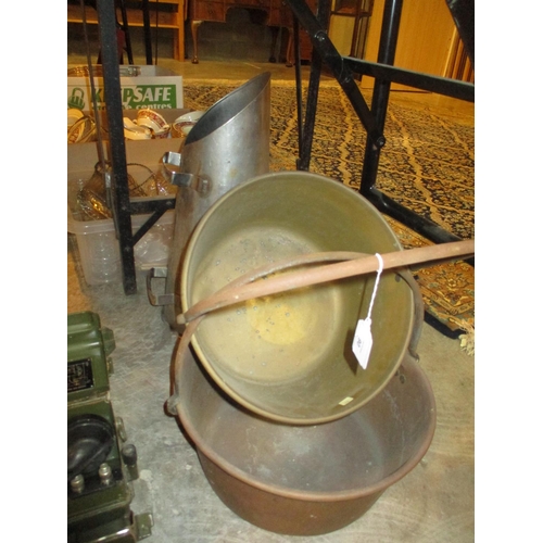 90 - Two Brass Jam Pans and a Coal Scuttle