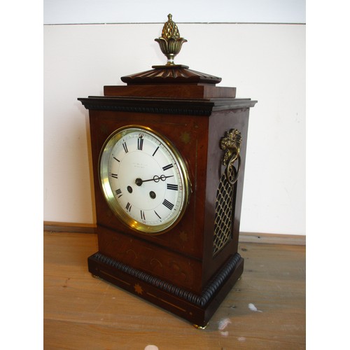 98 - 19th Century Mahogany and Brass Inlaid Mantel Clock, the Movement Stamped Medaille D'Argent Vincent ... 