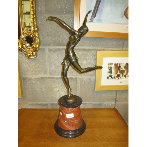 101 - After B. Zach Art Deco Style Bronze Figure on a Marble Base, 65cm total