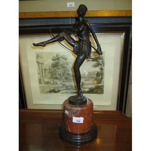 104 - After D. Alonzo Art Deco Style Bronze Figure of a Hoop Dancer on a Marble Base, 48cm total