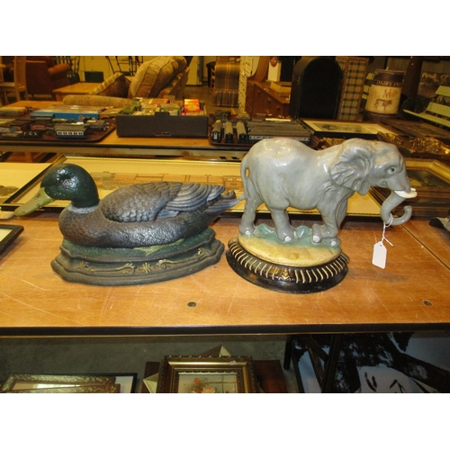 149 - Cast Metal Duck and Elephant Doorstop