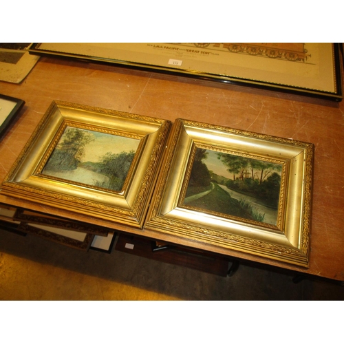 150 - Pair of Gilt Frame River Landscape Oil Paintings, 15x20cm