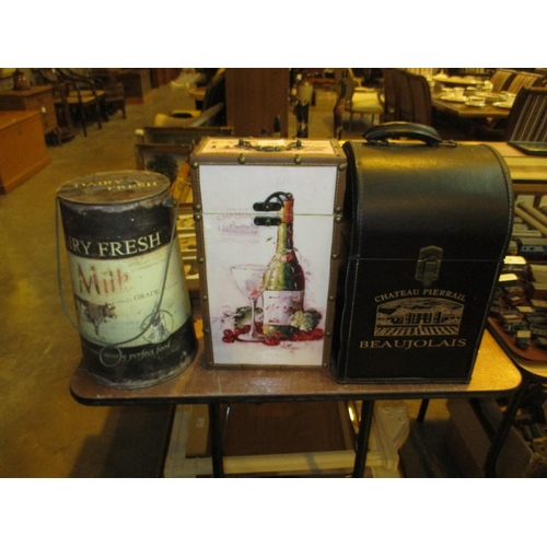 153 - Two Wine Bottle Cases and a Milk Urn