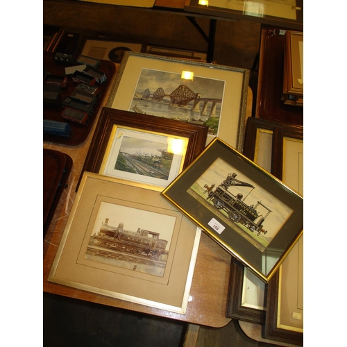 159 - John Spence Print of The Forth Bridge and 3 Other Train Pictures