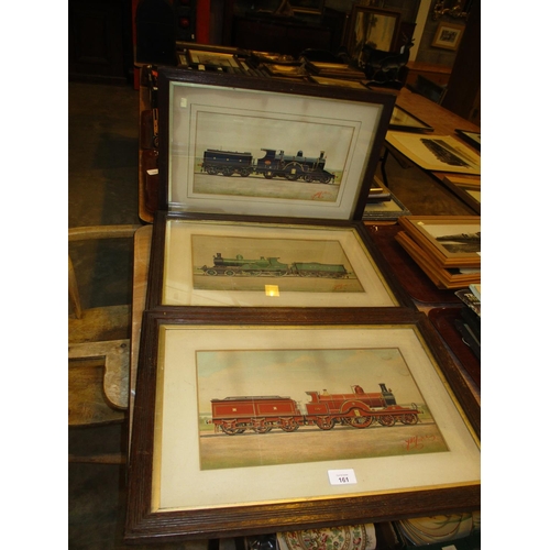 161 - Three J Moore Prints of Locomotives and Oak Frames